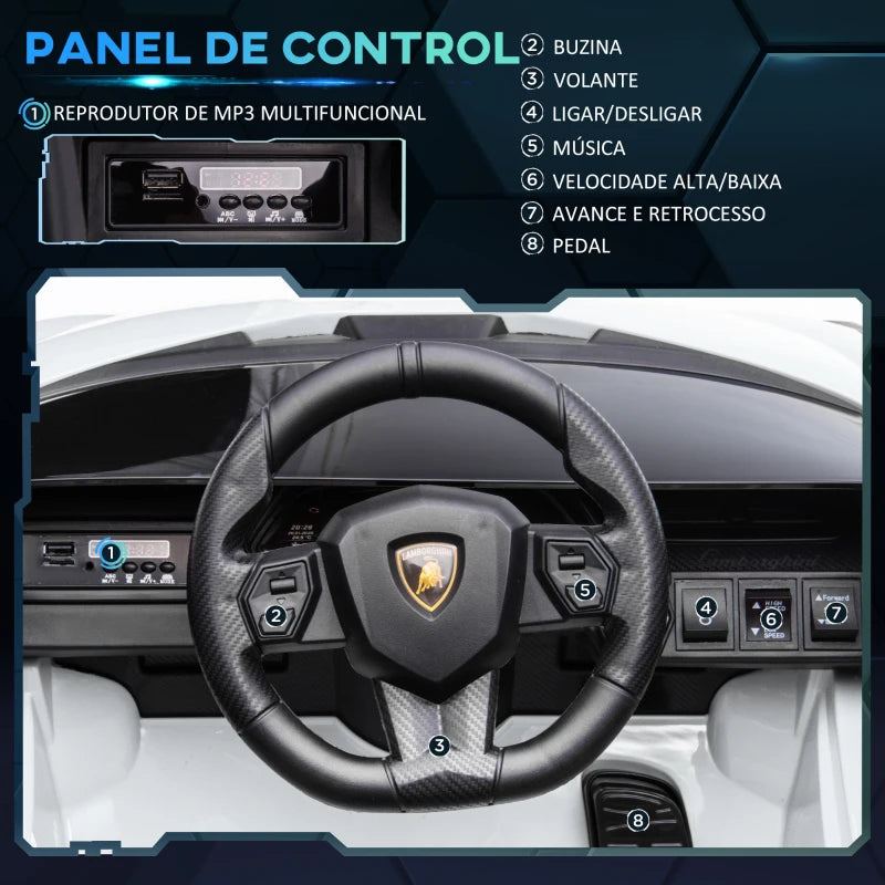 Carro Elétrico Lamborghini SIAN 12V com Controlo Remoto - Branco