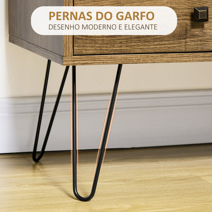 HOMCOM Cómoda com 4 Gavetas Gaveteiro de Madeira com Porta Prateleira Ajustável e Pés de Metal para Sala de Estar Dormitório Cozinha 79x39x86cm Marrom