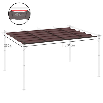 Outsunny Cobertura para Pérgola 3,5x2,5 m Teto de Substituição Retrátil para Pérgola com 10 Orifícios de Drenagem Café