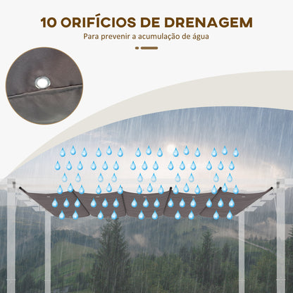 Outsunny Cobertura para Pérgola 3,5x2,5 m Teto de Substituição Retrátil para Pérgola com 10 Orifícios de Drenagem Café