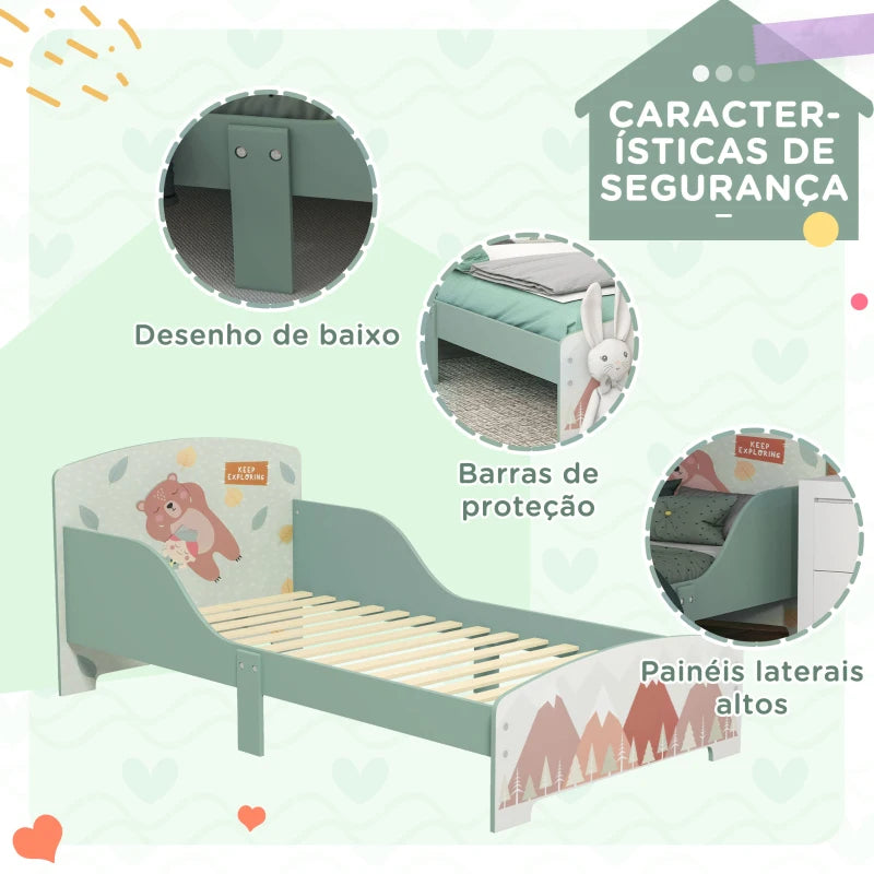 Cama Panda Infantil para Crianças - Verde - 140x70 cm - Design Natura