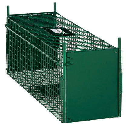 Outsunny Armadilha para Animais Vivos com Porta Gaiola de Captura com Alça de Transporte para Coelhos Raposas Pequenas 80x25x30cm Verde Escuro