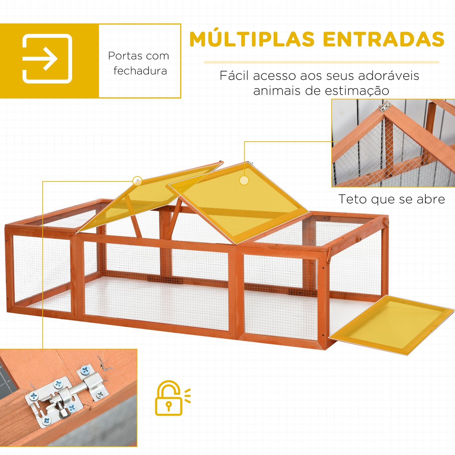 PawHut Coelheira de Exterior de Madeira 180x90x48 cm Gaiola para Coelhos Casa para Pequenos Animais com 3 Portas Madeira