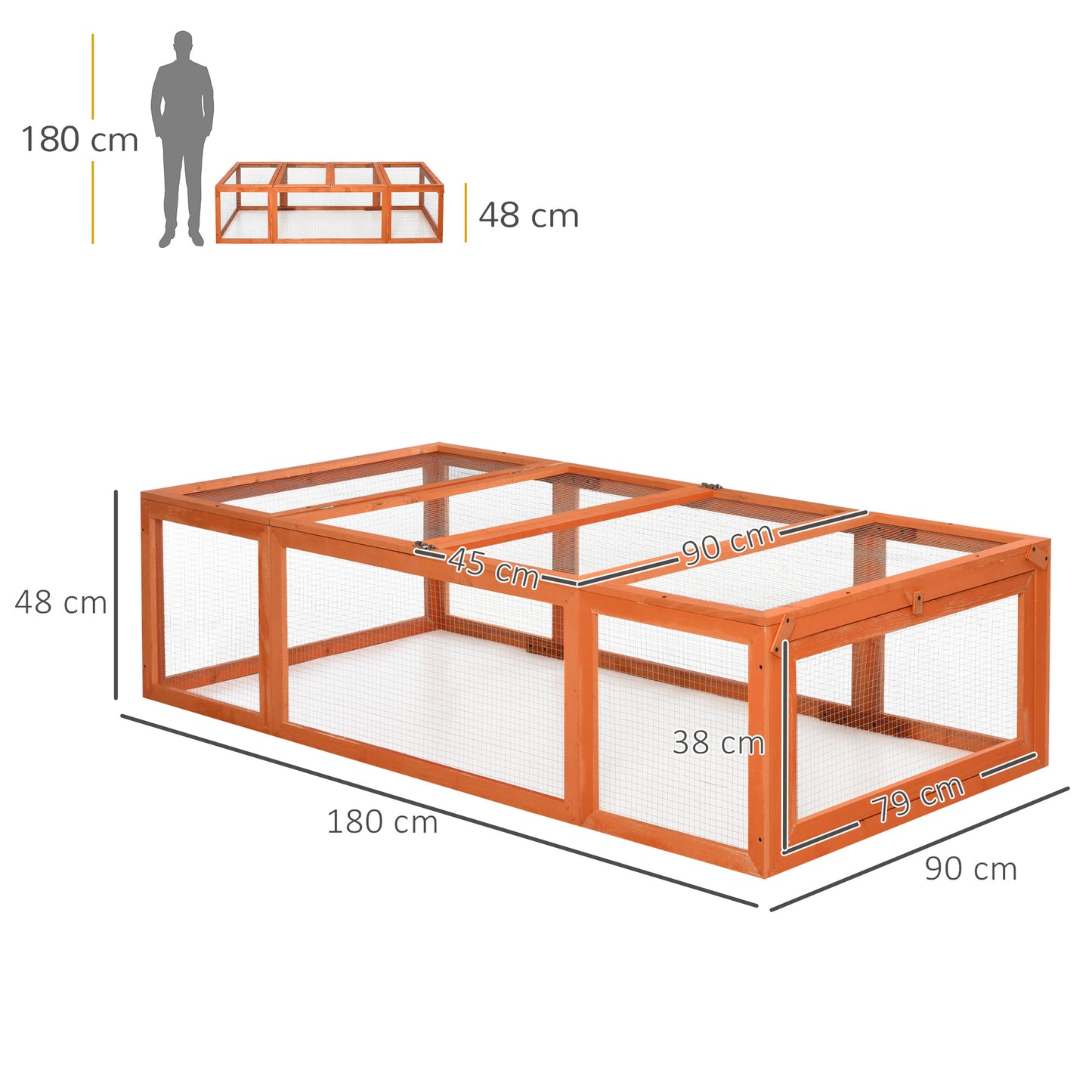 PawHut Coelheira de Exterior de Madeira 180x90x48 cm Gaiola para Coelhos Casa para Pequenos Animais com 3 Portas Madeira