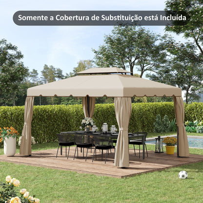 Outsunny Toldo de Substituição para Pérgola 400x300 cm Teto de Substituição para Pérgolas Exterior com Duplo Teto e 8 Orifícios de Drenagem Bege