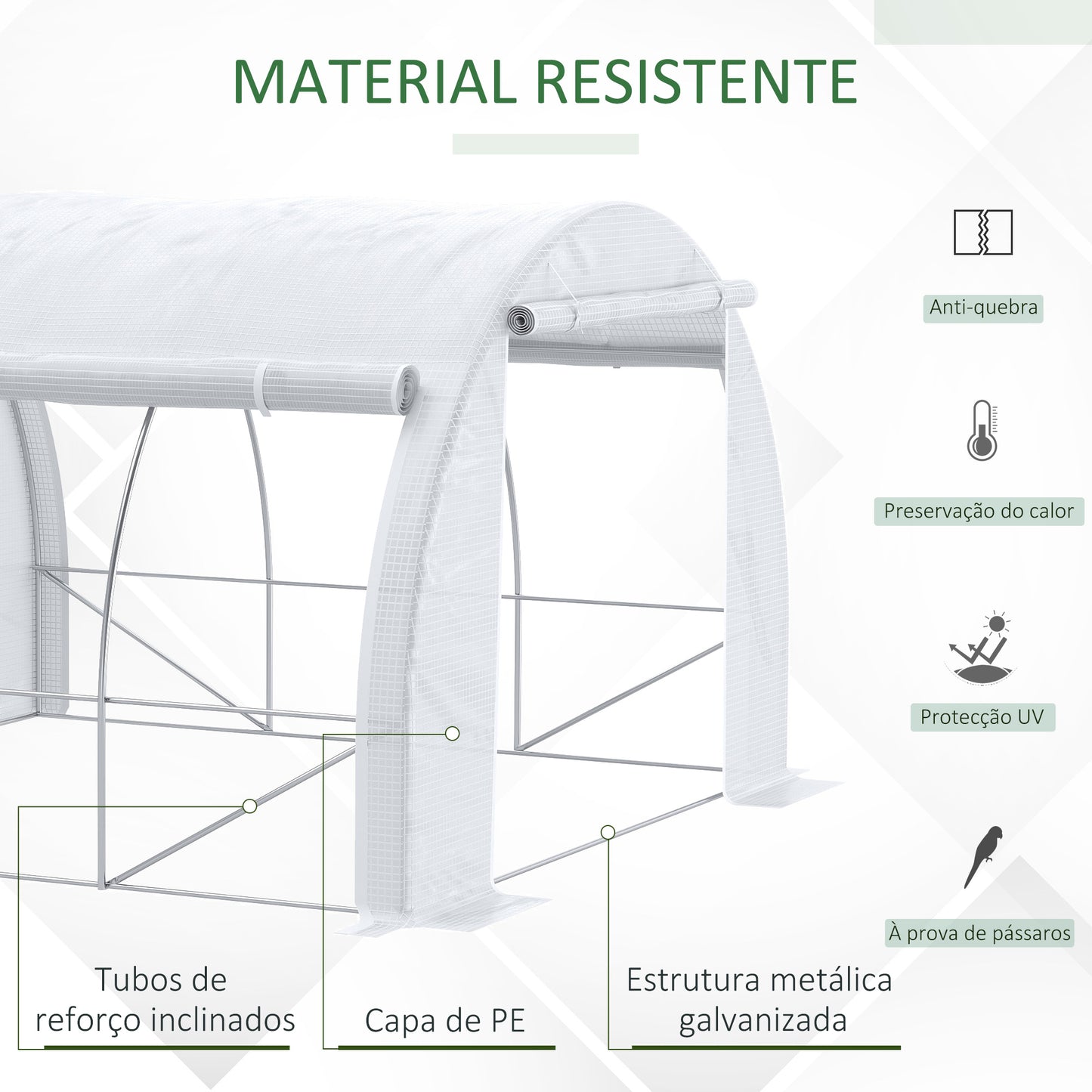 Outsunny Estufa Tipo Túnel 3x3x2m Estufa de Jardim com Porta Enrolável 6 Janelas Cobertura de PE 140g/m² e Metal Galvanizado para Cultivos de Plantas Verduras Branco