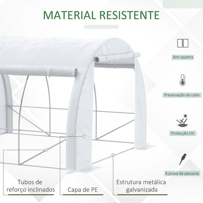 Outsunny Estufa Tipo Túnel 3x3x2m Estufa de Jardim com Porta Enrolável 6 Janelas Cobertura de PE 140g/m² e Metal Galvanizado para Cultivos de Plantas Verduras Branco