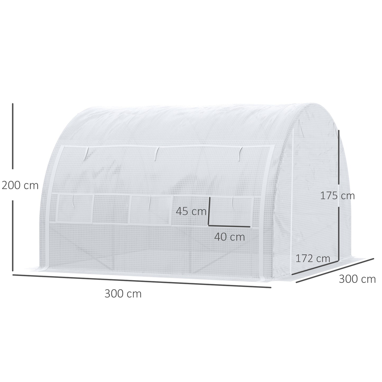 Outsunny Estufa Tipo Túnel 3x3x2m Estufa de Jardim com Porta Enrolável 6 Janelas Cobertura de PE 140g/m² e Metal Galvanizado para Cultivos de Plantas Verduras Branco