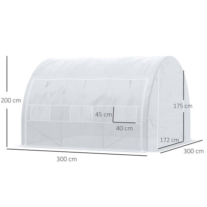 Outsunny Estufa Tipo Túnel 3x3x2m Estufa de Jardim com Porta Enrolável 6 Janelas Cobertura de PE 140g/m² e Metal Galvanizado para Cultivos de Plantas Verduras Branco