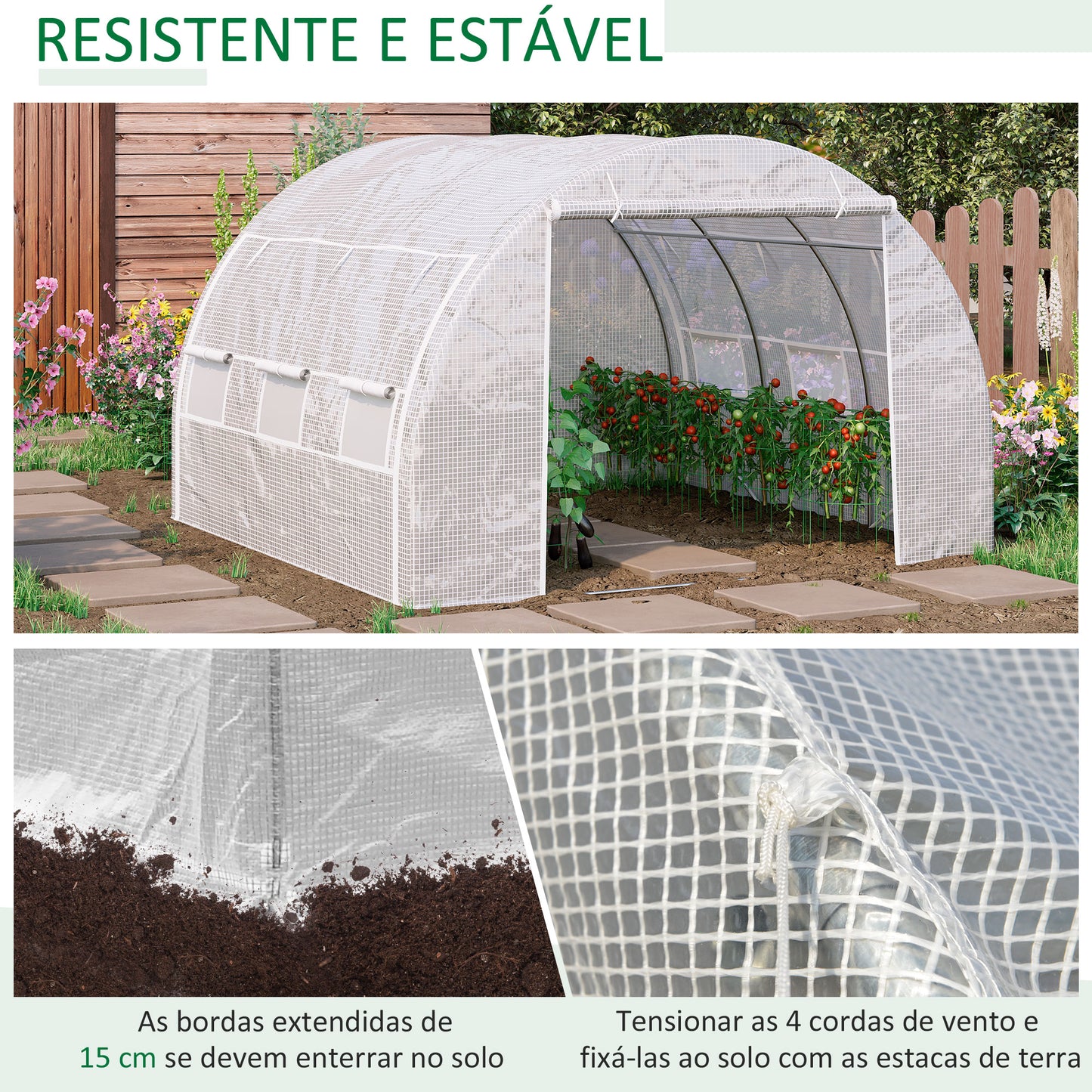 Outsunny Estufa Tipo Túnel 3x3x2m Estufa de Jardim com Porta Enrolável 6 Janelas Cobertura de PE 140g/m² e Metal Galvanizado para Cultivos de Plantas Verduras Branco