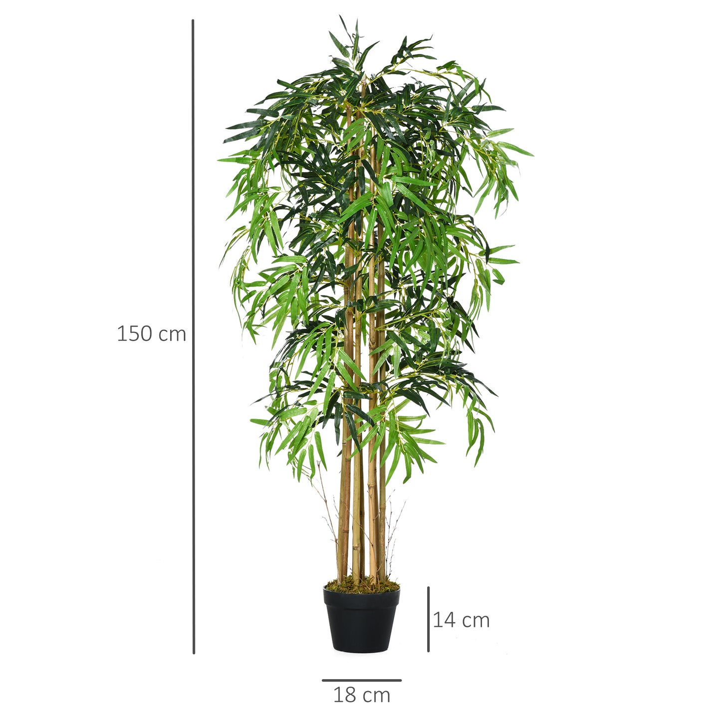 Outsunny Bambu Artificial 150cm com Vaso Decorativo Planta Sintética Realística Ø18x150 cm Verde