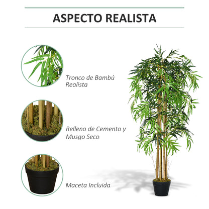 Outsunny Bambu Artificial 150cm com Vaso Decorativo Planta Sintética Realística Ø18x150 cm Verde