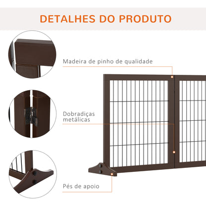 PawHut Barreira de Segurança para Cães de 3 Paineis Barreira para Cães com Estrutura de Madeira e Pés de Apoio para Corredor Escada 185x36x71 cm Marrom