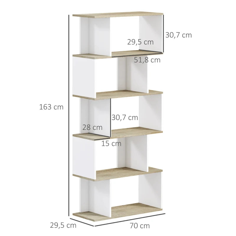 Estante Bergan com 5 Prateleiras de 163cm - Branco/Carvalho - Design Nórdico