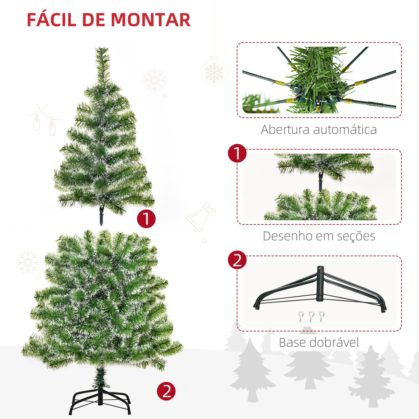 Árvore de Natal Artificial 150cm com 416 Ramos e Suporte de Metal Árvore de Natal para Decoração de Interior Sala de Estar Festas Ø75x150 cm Verde