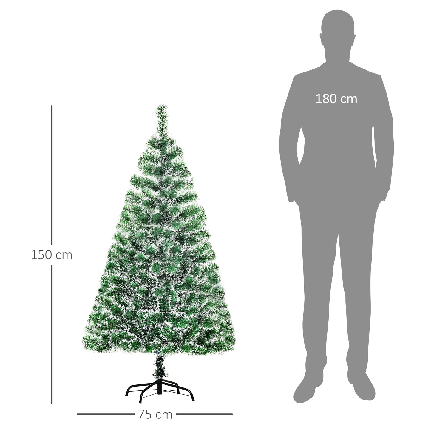 Árvore de Natal Artificial 150cm com 416 Ramos e Suporte de Metal Árvore de Natal para Decoração de Interior Sala de Estar Festas Ø75x150 cm Verde