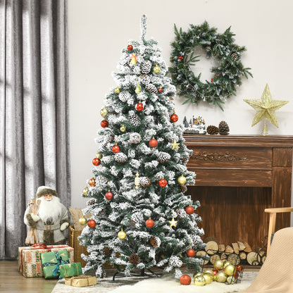 HOMCOM Árvore de Natal Artificial Altura 180 cm Árvore Nevada com 695 Ramos 57 Pinhas e Base de Aço Dobrável Ø104x180 cm Verde