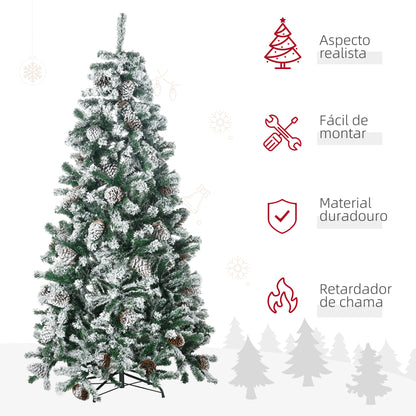 HOMCOM Árvore de Natal Artificial Altura 180 cm Árvore Nevada com 695 Ramos 57 Pinhas e Base de Aço Dobrável Ø104x180 cm Verde