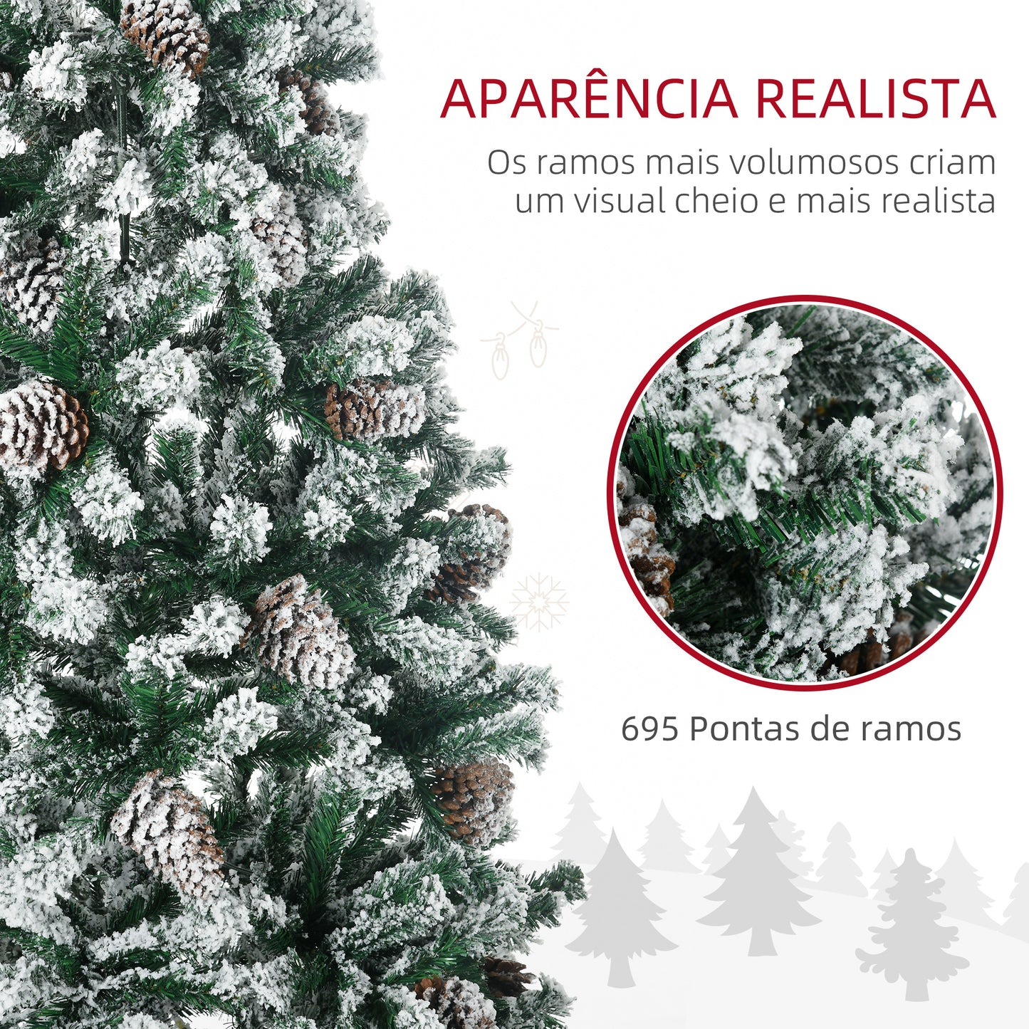 HOMCOM Árvore de Natal Artificial Altura 180 cm Árvore Nevada com 695 Ramos 57 Pinhas e Base de Aço Dobrável Ø104x180 cm Verde