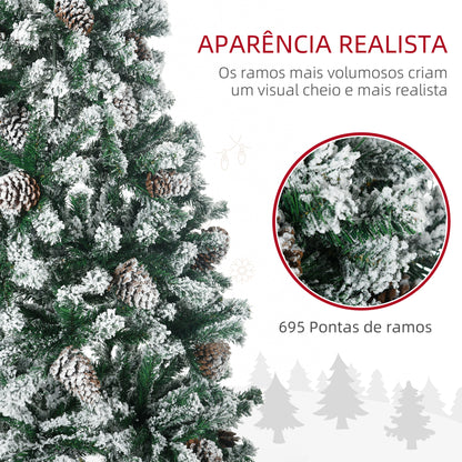 HOMCOM Árvore de Natal Artificial Altura 180 cm Árvore Nevada com 695 Ramos 57 Pinhas e Base de Aço Dobrável Ø104x180 cm Verde