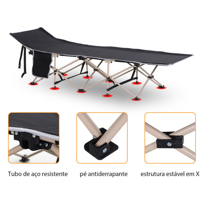 Outsunny Cama de Campismo Dobrável Cama de Campismo com 1 Bolso Lateral Bolsa de Transporte e Estrutura de Aço Carga Máxima 150 kg para Praia Trilha 190x68x52 cm Preto