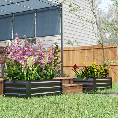 Outsunny Conjunto de 2 Caixas de Plantio de Exterior em Aço Caixas de Cultivo Retangulares de Plantas e Flores para Pátio e Jardim 100x60x30 cm Cinza Escuro