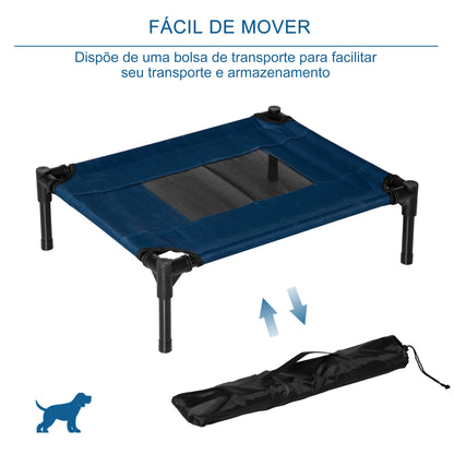 PawHut Cama para Animais de Estimação Cama Elevada para Cães Gatos Portátil Tecido Transpirável para Exterior Interior 64x46x18cm Azul