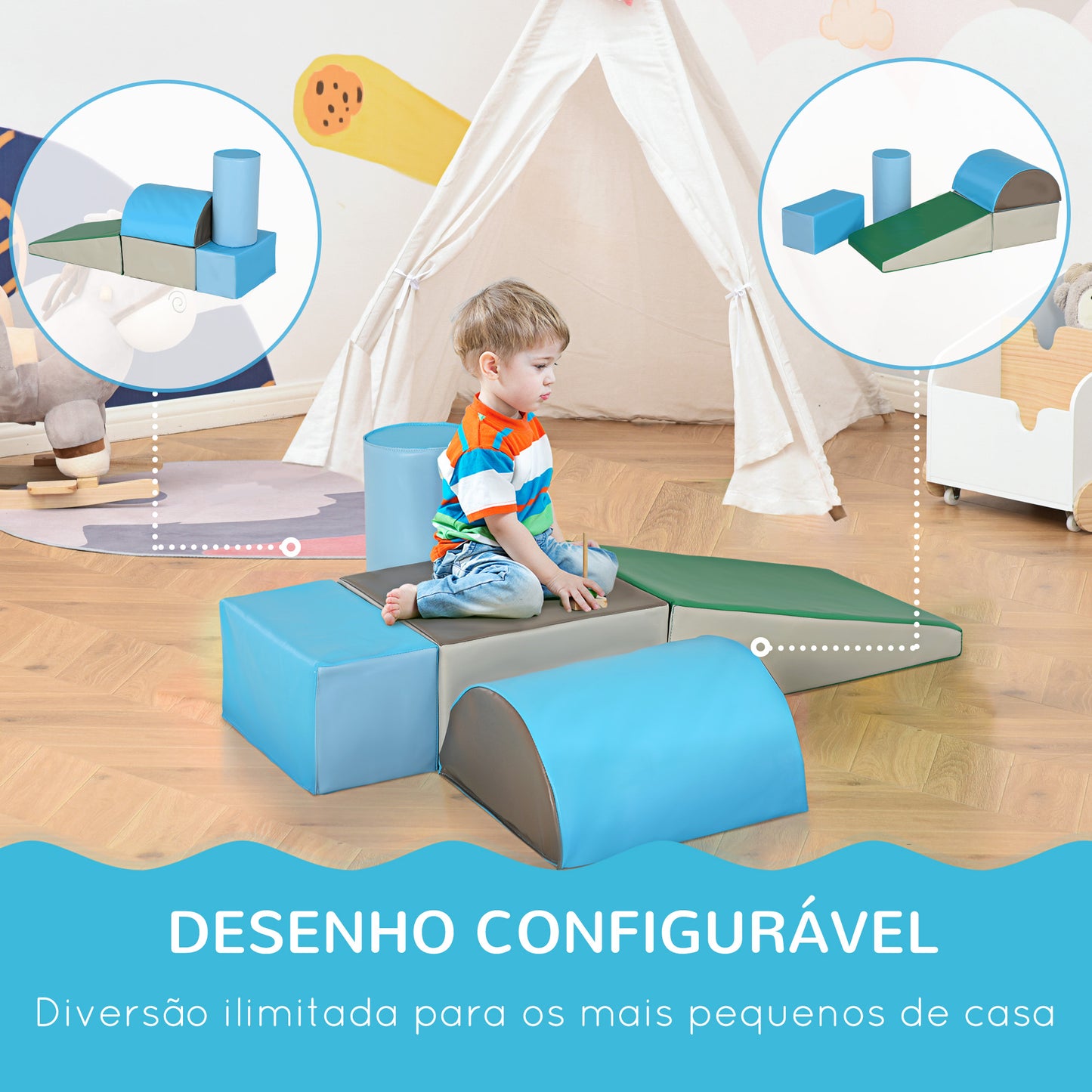 HOMCOM Conjunto de 5 Blocos de Psicomotricidade para Crianças Blocos de Construção Figuras de Construção Brinquedo de Aprendizagem para Escalar Gatear Multicor