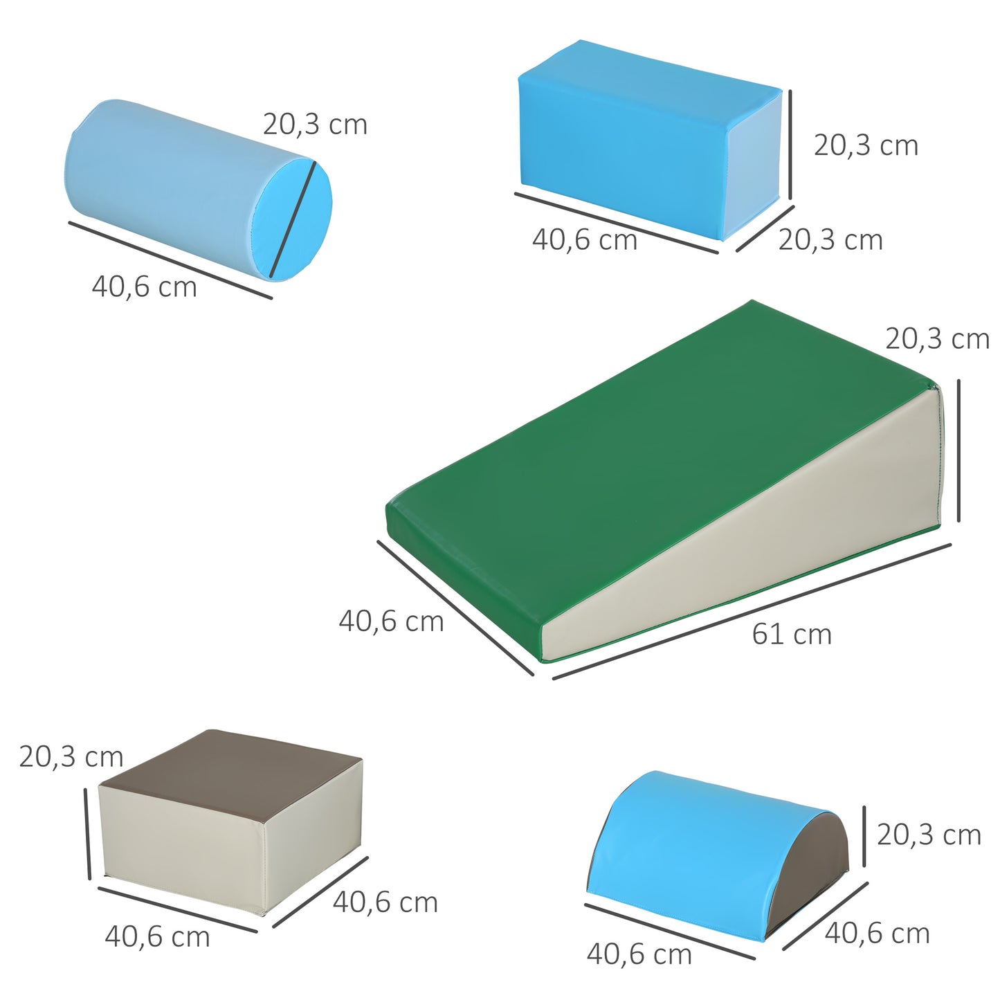 HOMCOM Conjunto de 5 Blocos de Psicomotricidade para Crianças Blocos de Construção Figuras de Construção Brinquedo de Aprendizagem para Escalar Gatear Multicor