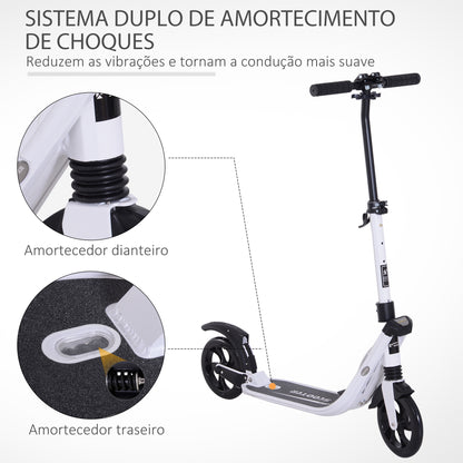 HOMCOM Trotinete Dobrável para Adultos e Crianças acima de 14 anos com Guiador Altura Ajustável com Freio Grandes Rodas Carga 100 kg 93.5x38x95-105 cm