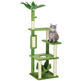 PawHut Arranhador de Gatos Grande de 142 cm Torre para Gatos com Postes de Sisal Plataformas Rede Folhas e Bola de Brinquedo Ø49x142 cm Verde