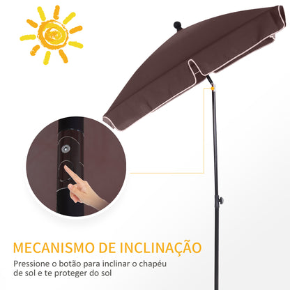 Outsunny Chapéu de Sol Retangular de Jardim 198x130x240cm Chapéu de Sol de Alumínio com Função de Inclinação para Terraço Pátio Exterior Marrom