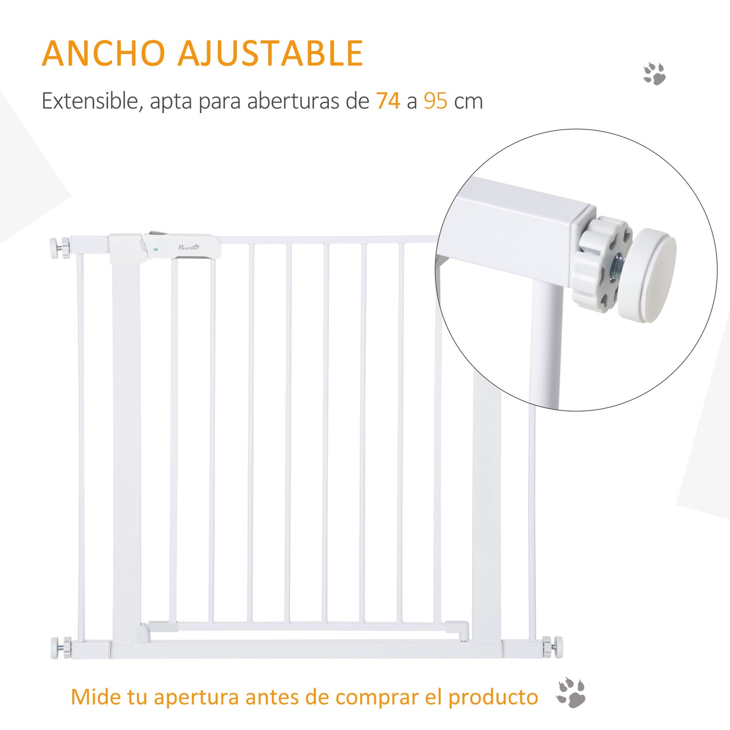 PawHut Barreira de Segurança para Cães Animais de Estimação 75-96cm para Escadas Portas e Corredores com Fechamento Automático Altura 76cm Branco