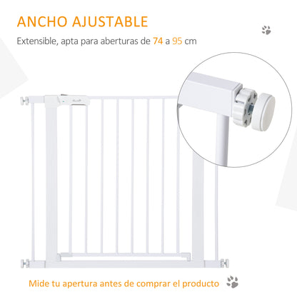 PawHut Barreira de Segurança para Cães Animais de Estimação 75-96cm para Escadas Portas e Corredores com Fechamento Automático Altura 76cm Branco