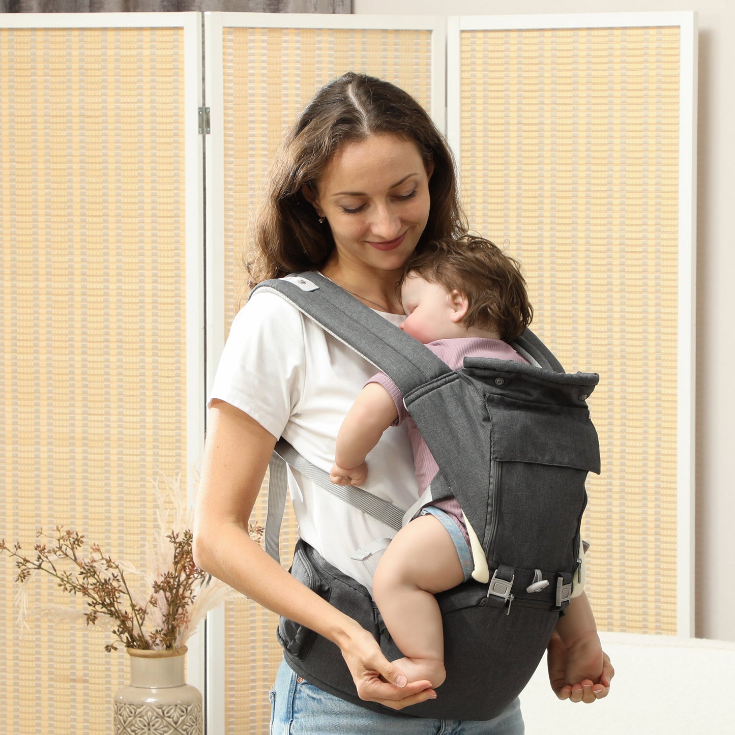 AIYAPLAY Marsúpio para Recém Nascidos até 36 Meses Mochila Porta Bebés 6 m 1 com Assento Amovível Cinto Ajustável e Bolso de Armazenamento Carga 15 kg 40x30x57 cm Cinza