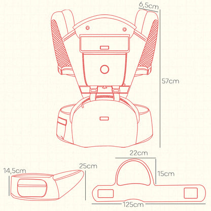 AIYAPLAY Marsúpio para Recém Nascidos até 36 Meses Mochila Porta Bebés 6 m 1 com Assento Amovível Cinto Ajustável e Bolso de Armazenamento Carga 15 kg 40x30x57 cm Cinza