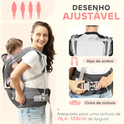 AIYAPLAY Marsúpio para Recém Nascidos até 36 Meses Mochila Porta Bebés 6 m 1 com Assento Amovível Cinto Ajustável e Bolso de Armazenamento Carga 15 kg 40x30x57 cm Cinza