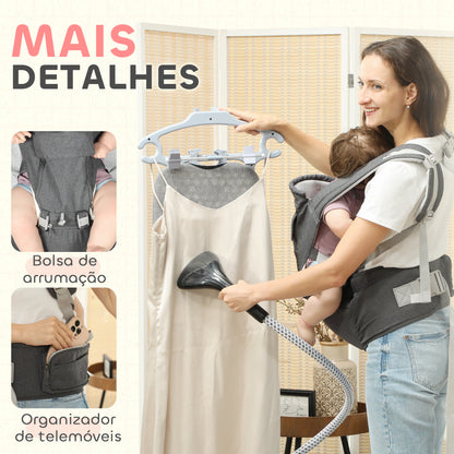 AIYAPLAY Marsúpio para Recém Nascidos até 36 Meses Mochila Porta Bebés 6 m 1 com Assento Amovível Cinto Ajustável e Bolso de Armazenamento Carga 15 kg 40x30x57 cm Cinza