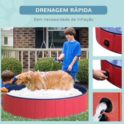 PawHut Banheira dobrável para cães piscina para animais de estimação Gatos PVC antiderrapante, resistente ao desgaste, adequada para interiores e exteriores Ø140x30cm Vermelho