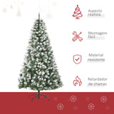 Árvore de Natal Artificial 180cm com 800 Ramos e 61 Pinhas Folhas de PVC com Efeito de Neve Base Dobrável e Suporte Metálico para Interiores Verde