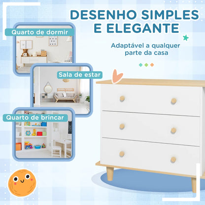 Cómoda Dara Infantil de 3 Gavetas - Design Nórdico