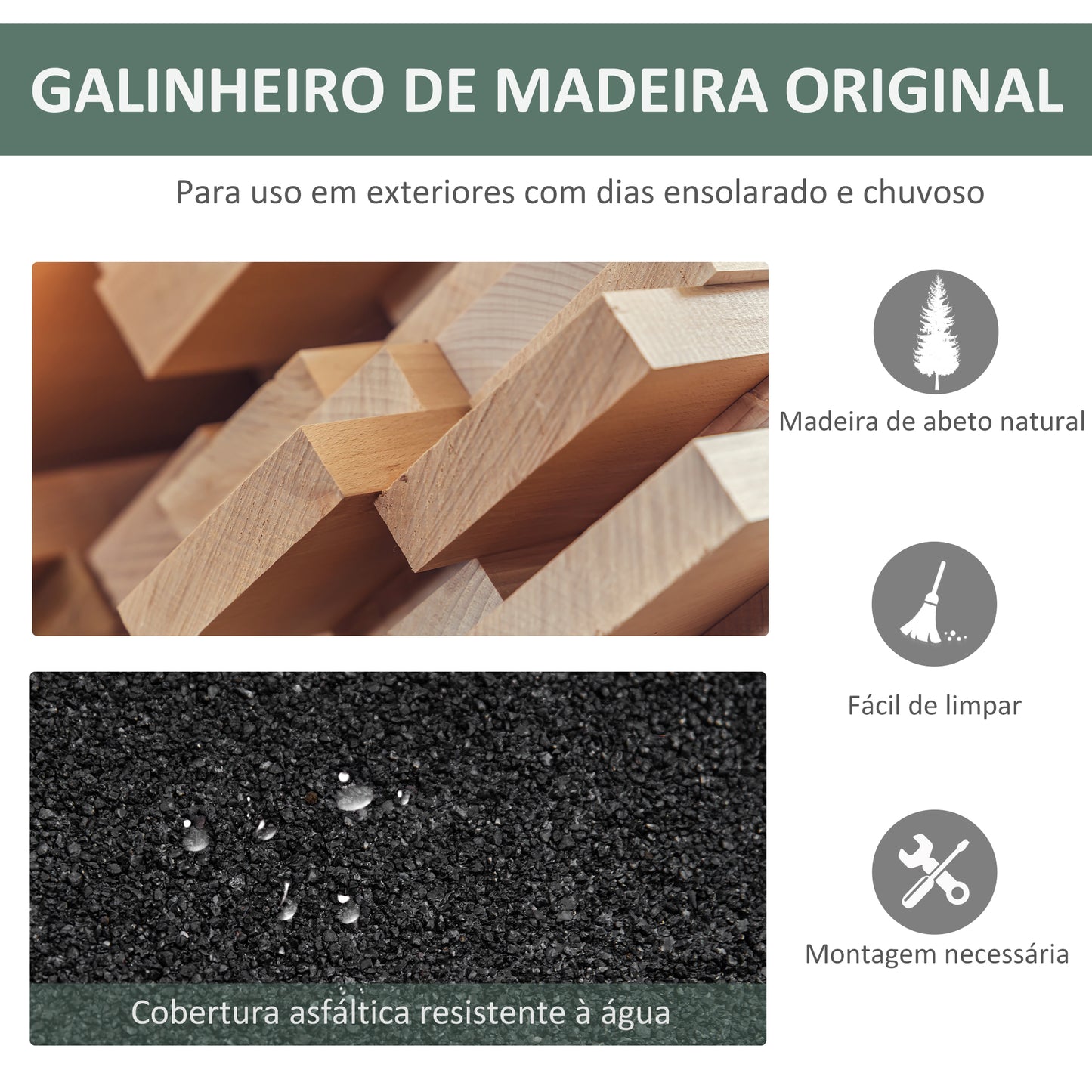 PawHut Galinheiro de Madeira Exterior Gaiola para 2 Galinhas com Grade de Arame Floreira para Cultivo Ninho Teto Asfáltico Bandeja Removível e Rampa 110x109x124cm Verde