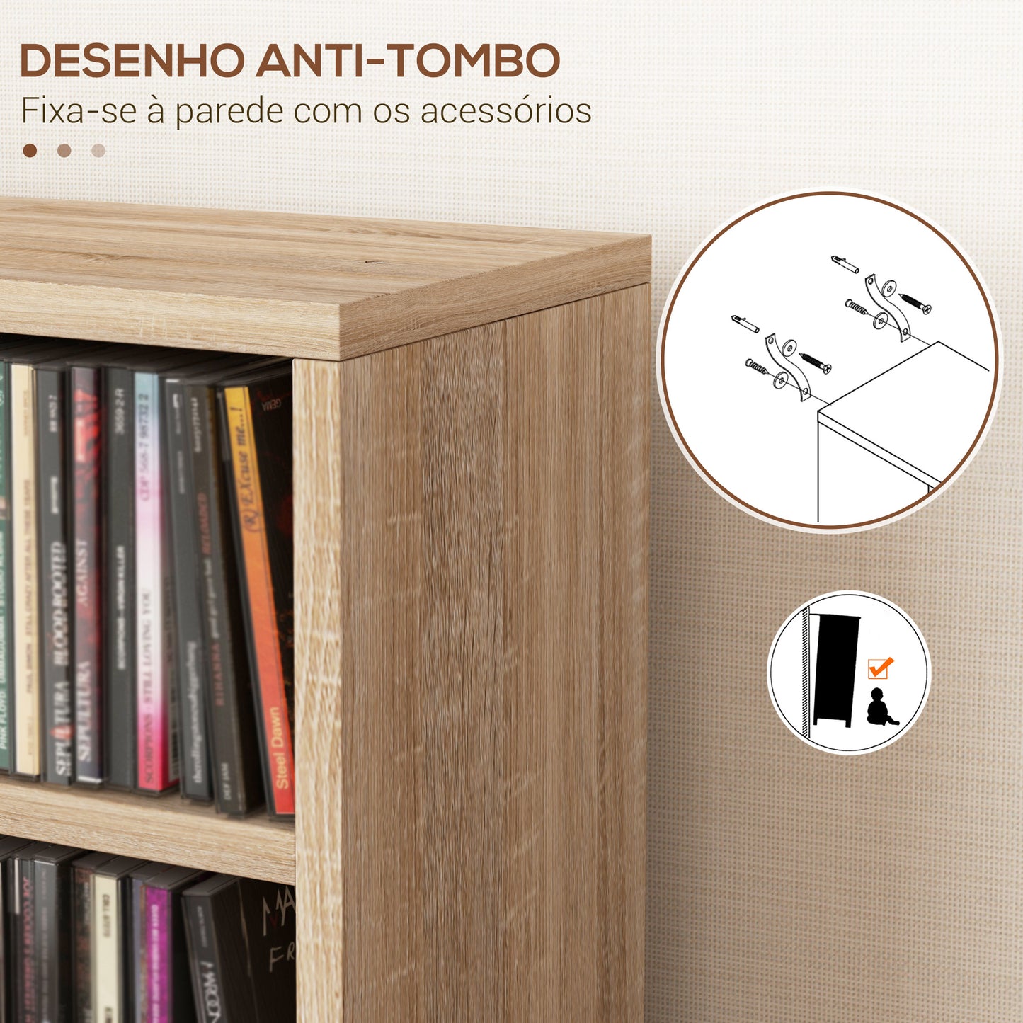 HOMCOM Estante para CD ou DVD Suporte para CD com 12 Compartimentos para 204 CDs e Prateleira Ajustável para Sala de Estar Dormitório Escritório 2 Unidades 21x22,5x88,5 cm Madeira