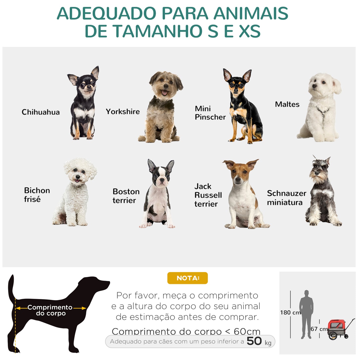 PawHut Reboque de Bicicleta para Cães 2 em 1 Carrinho para Animais de Estimação com Cinto de Segurança Guiador de Empurre Removível Bandeira e Refletores Carga Máxima 10kg 129x55,5x92cm Vermelho