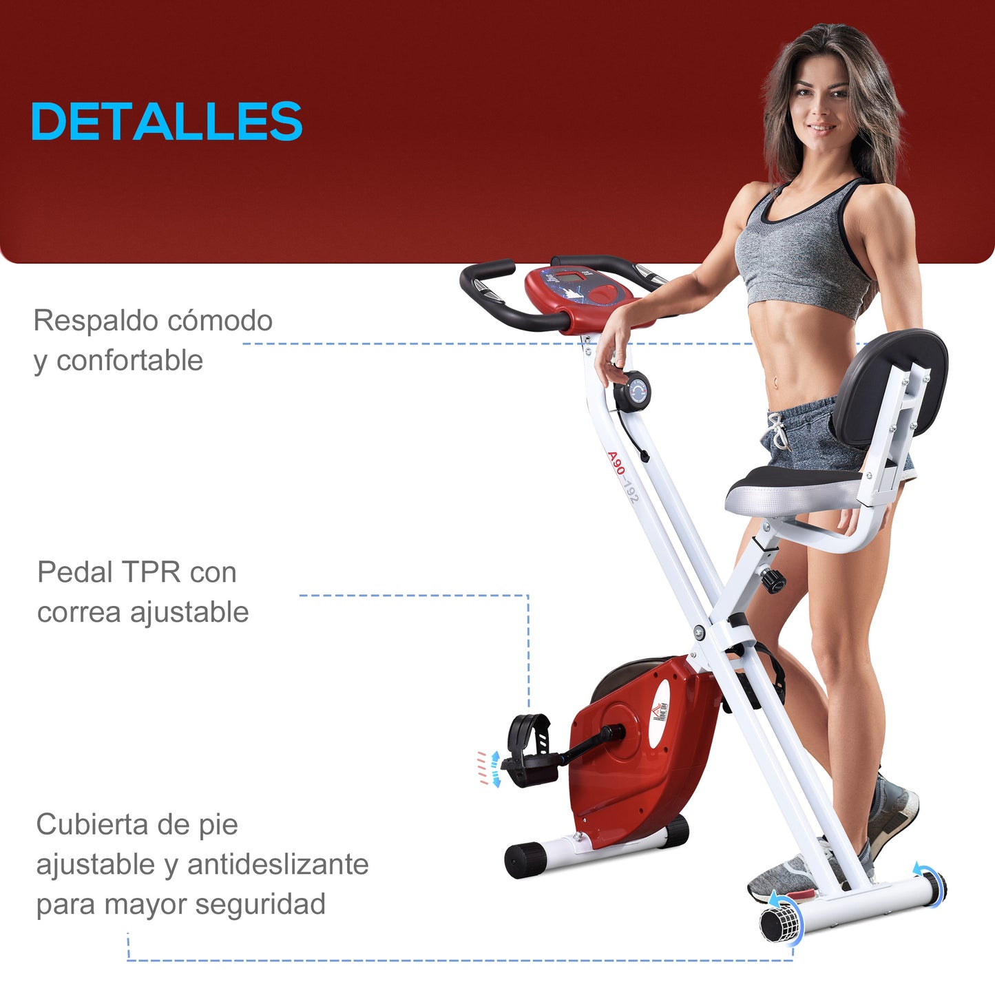 HOMCOM Bicicleta ergométrica profissional Formato X dobrável vertical com 8 níveis Banco de resistência magnética com altura ajustável Aço 43x97x109 cm Vermelho