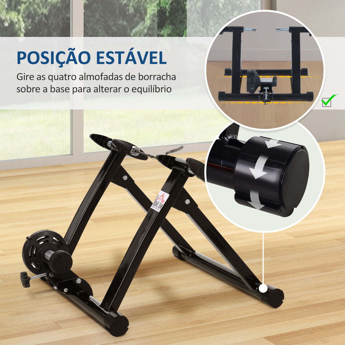 HOMCOM Rolo de Bicicleta para Treinamento Dobrável com Resistência Magnética para Rodas de 26-28 Polegadas Suporte de Treinamento para Bicicleta Casa Interior 54,5x47,2x39,1cm Preto