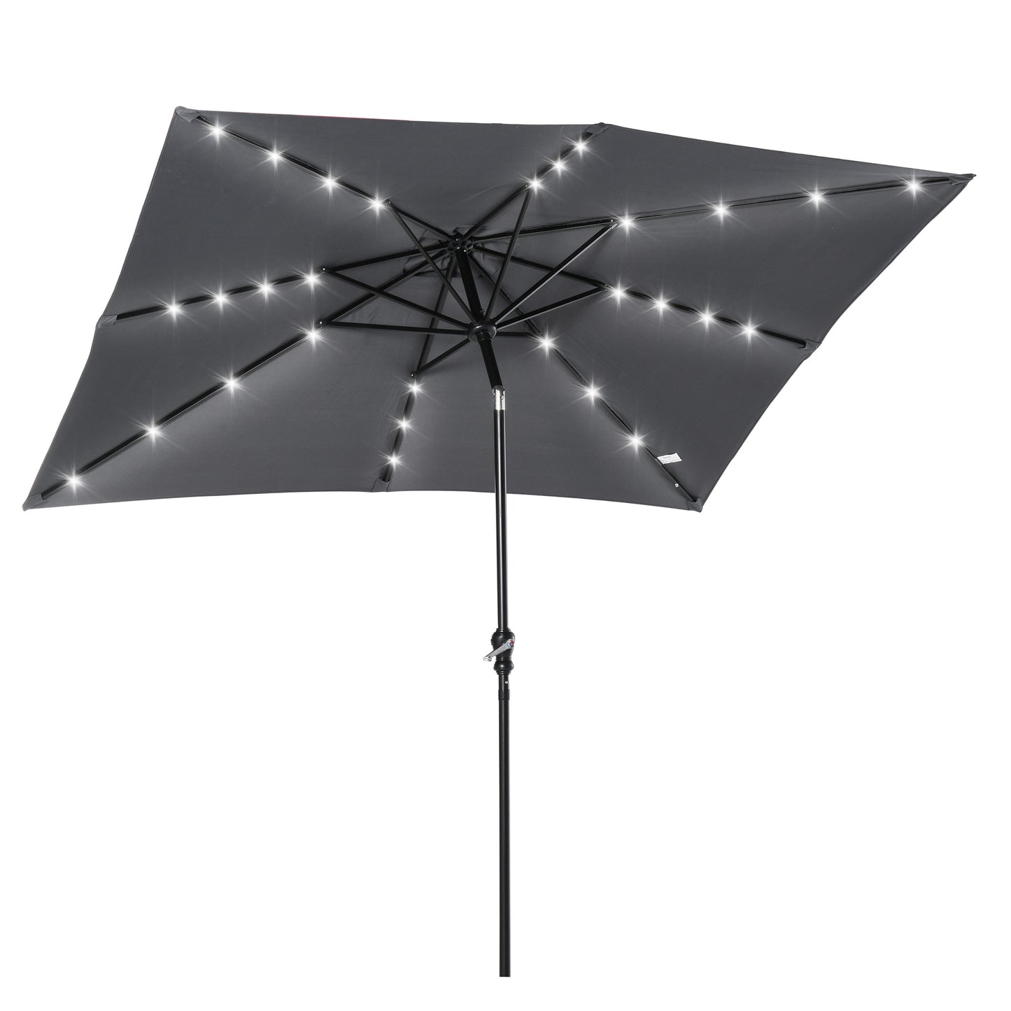 Outsunny Chapéu de Sol com Luzes LED 268x205x248 cm Chapéu de Sol de Jardim Inclinável até 45° Anti-UV e Abertura a Manivela para Pátio Varanda Cinza Escuro