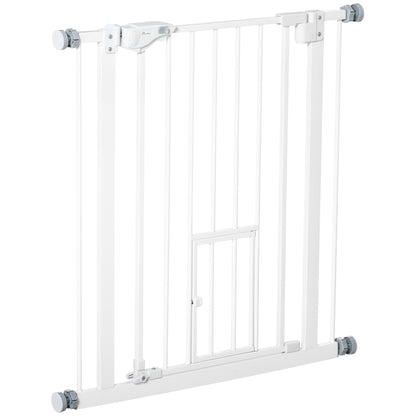 PawHut Barreira de Segurança para Cães Animais de Estimação 74-80cm para Escadas Portas e Corredor com Porta com Fechamento Automático e Sistema de Duplo Bloqueio Altura 76,2cm Branco