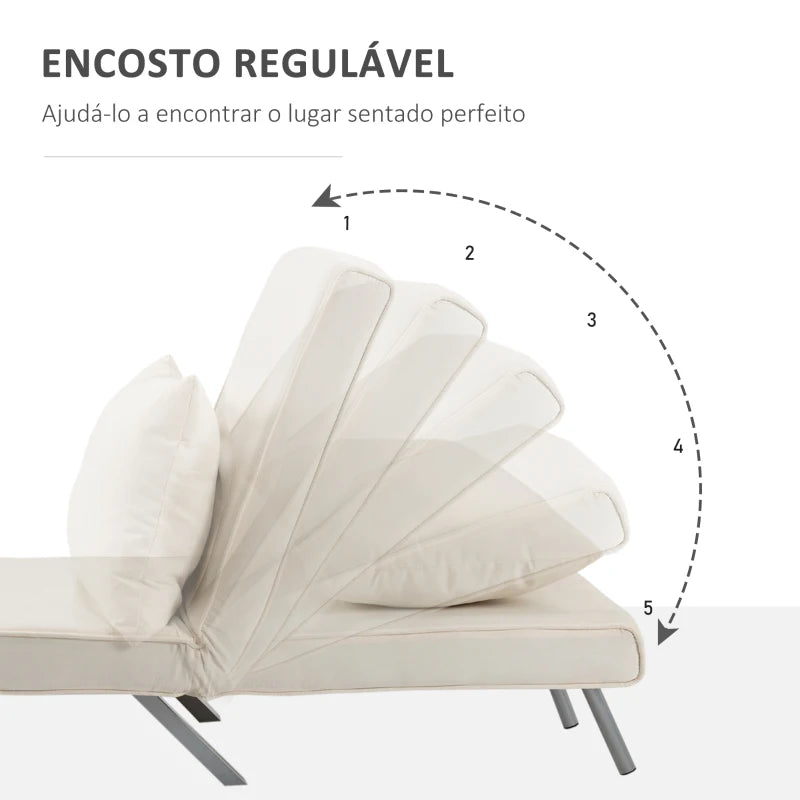 Sofá Cama Individual Poltrona Cama Individual Sofá Reclinável com Almofada para Sala Quarto Escritório Carga 100 kg 65x69x80 cm Creme