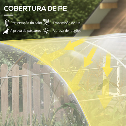 Outsunny Estufa de Túnel 4x3x2 m Estufa de Jardim com 2 Portas Estufa para Horticultura com Teto Arredondado para Cultivo de Plantas e Flores Transparente